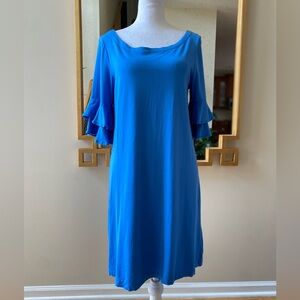 Lilly Pulitzer Lula Shift Dress Sz M Coastal Blue Ruffle Sleeve Detail